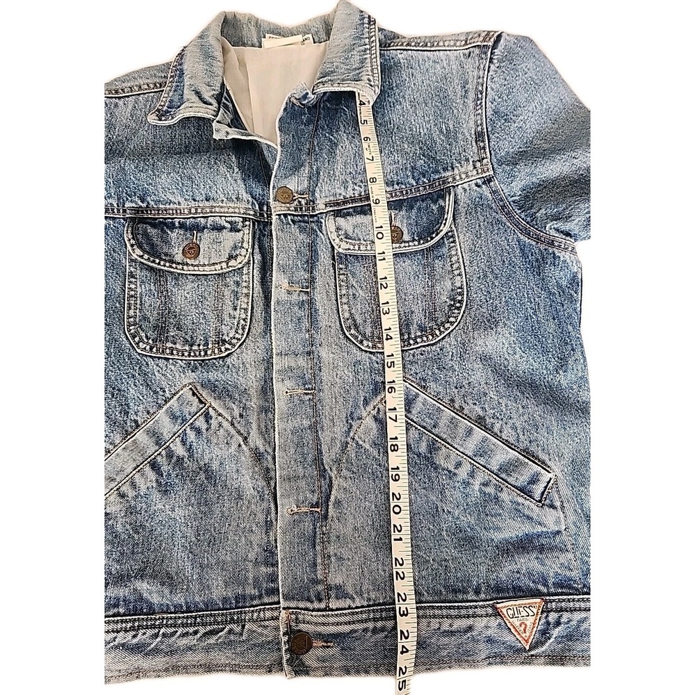 Vintage 80s Georges Marciano for GUESS? Womens Med Jean Jacket Triangle x2 Rare - Picture 16 of 16